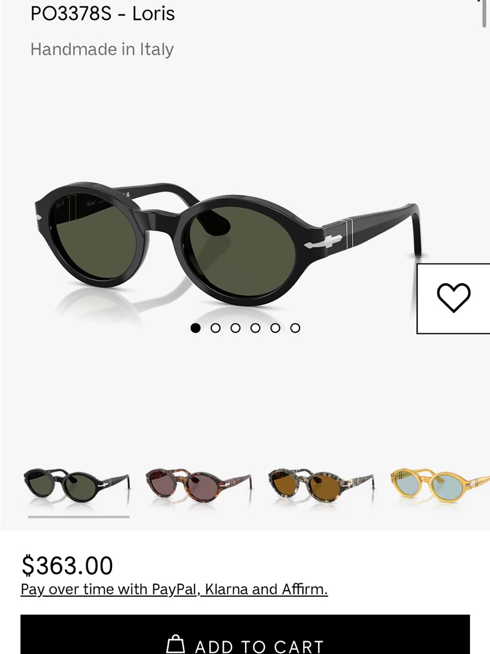 Persol Black Oval Sunglasses with Green Lenses